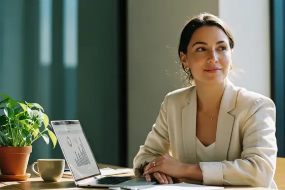 emotional labor women leaders being illustrated by a business woman at a laptop